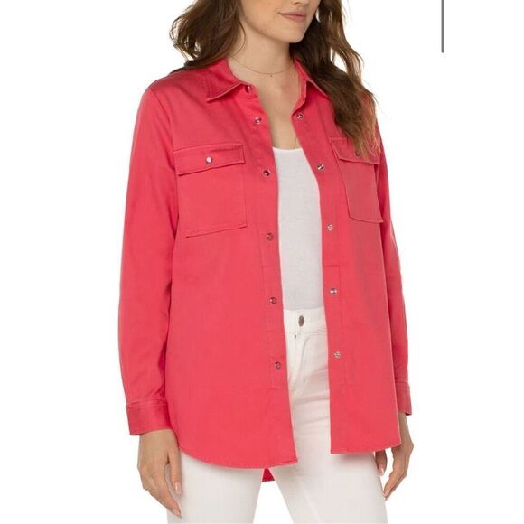 Liverpool Button Front Casual Jacket Longline Shacket Flap Pkts Watermelon $119 - Picture 1 of 5
